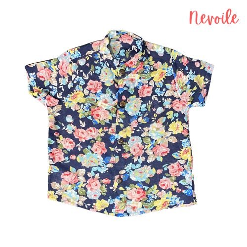 Boys Linen Shirt – Black with Floral Design | 1102