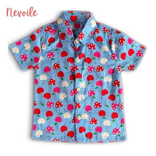 Kids Boys Cotton Shirt – Blue with Cherry Design | Code 12103