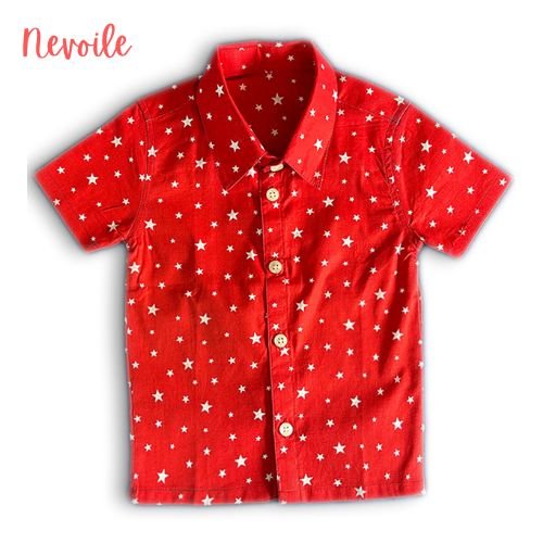 Kids Boys Cotton Shirt – Red with White Star Design | Code 12108