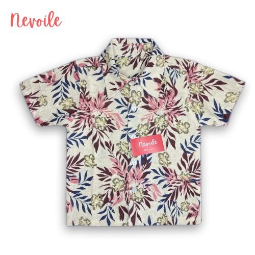 Kids Boys Linen Shirt – White with Feathers Design | Code 13102