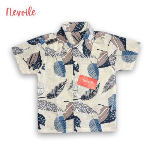 Kids Boys Linen Shirt – White with Feathers Design | Code 13103