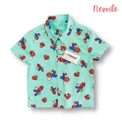 Boys Linen Shirt – Light Blue Character Design | Code 2102