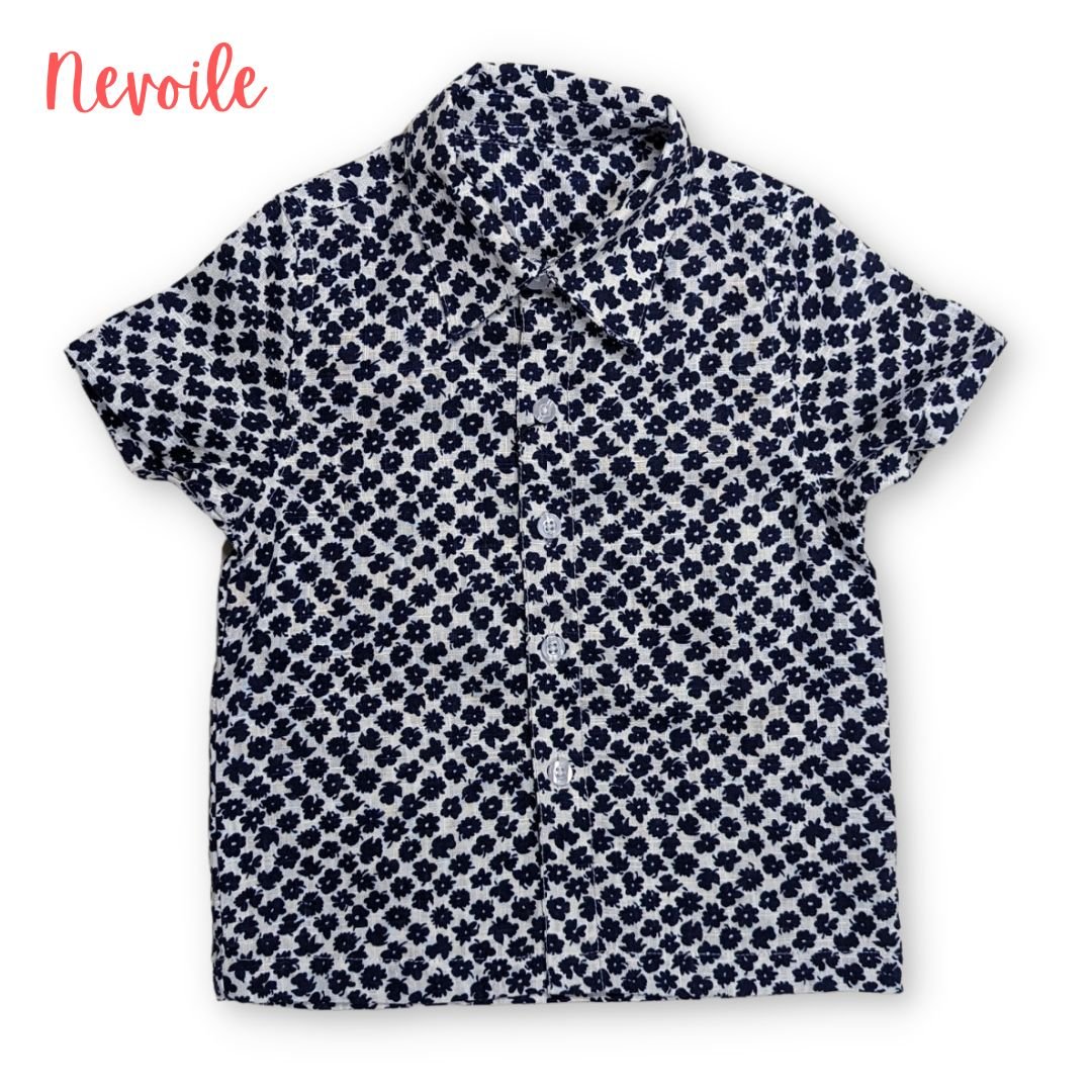 Boys Linen Shirt – White with Mini Flower Design | Code 3103