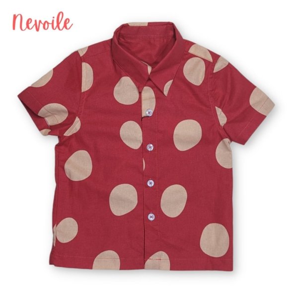 Kids Boys Linen Shirt – Marron with Off-White Circle Design | Code 3106