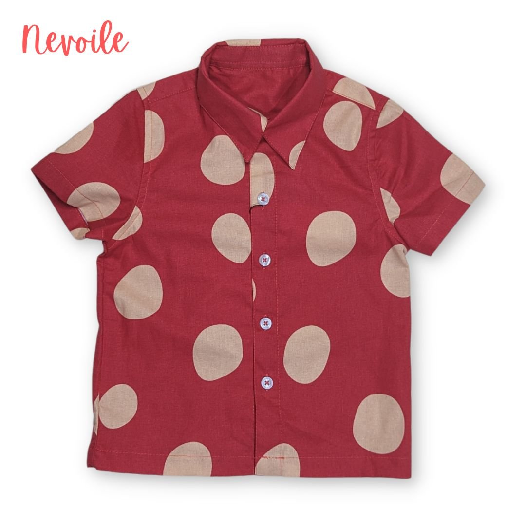 Kids Boys Linen Shirt – Marron with Off-White Circle Design | Code 3106