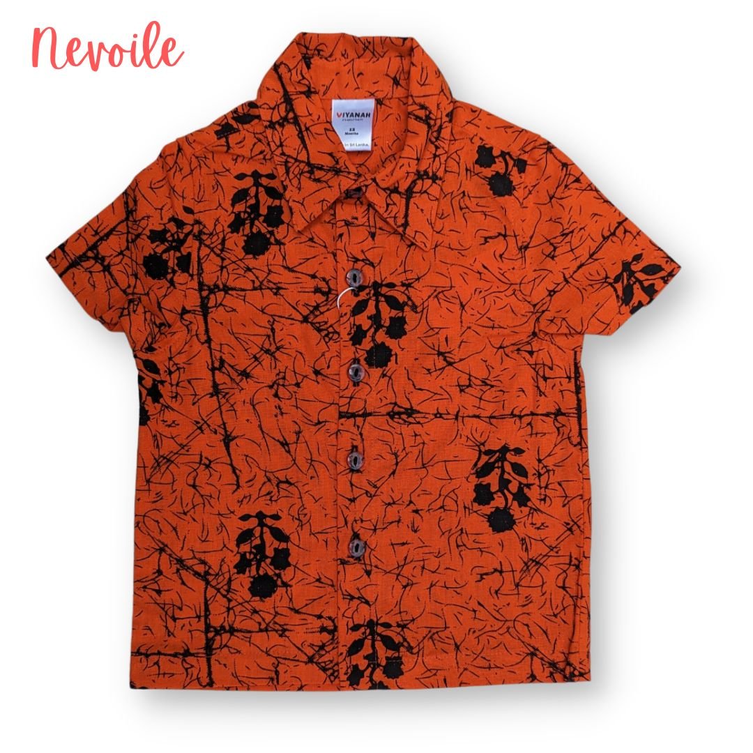 Kids Boys Linen Shirt – Orange with Black Pattern Design | Code 4102