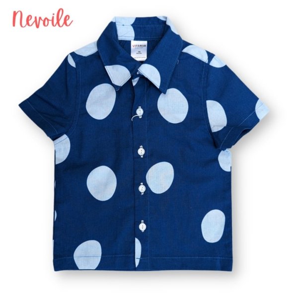 Kids Boys Linen Shirt – Blue with Circle Design | Code 4105