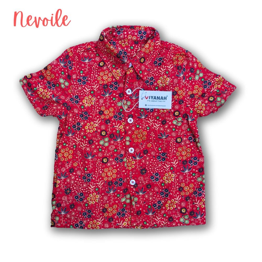 Kids Boys Linen Shirt – Red with Mini Floral Design | Code 5102